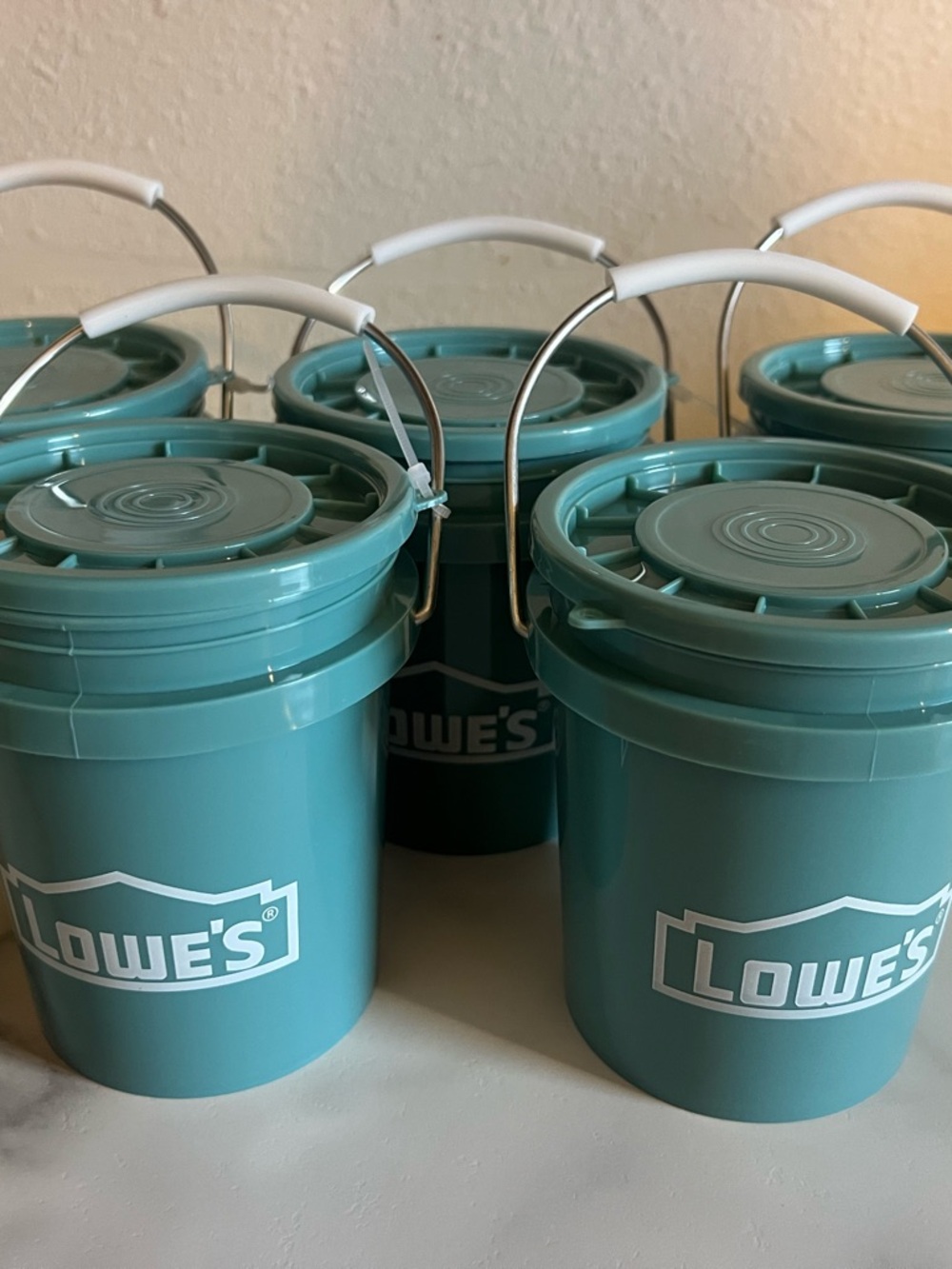 Lowe's Teal Mini Bucket with Lid and Handle - Set of 5, New